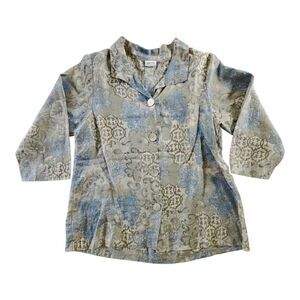 Habitat Women Linen Floral Button Down Shirt Sz XL Lagenlook Artsy Shell Buttons